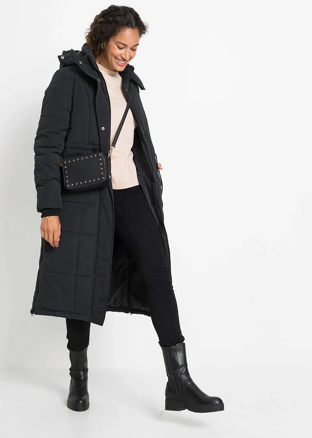 Manteau d’hiver avec fermetures zippées sur les côtés, Couleur: noir