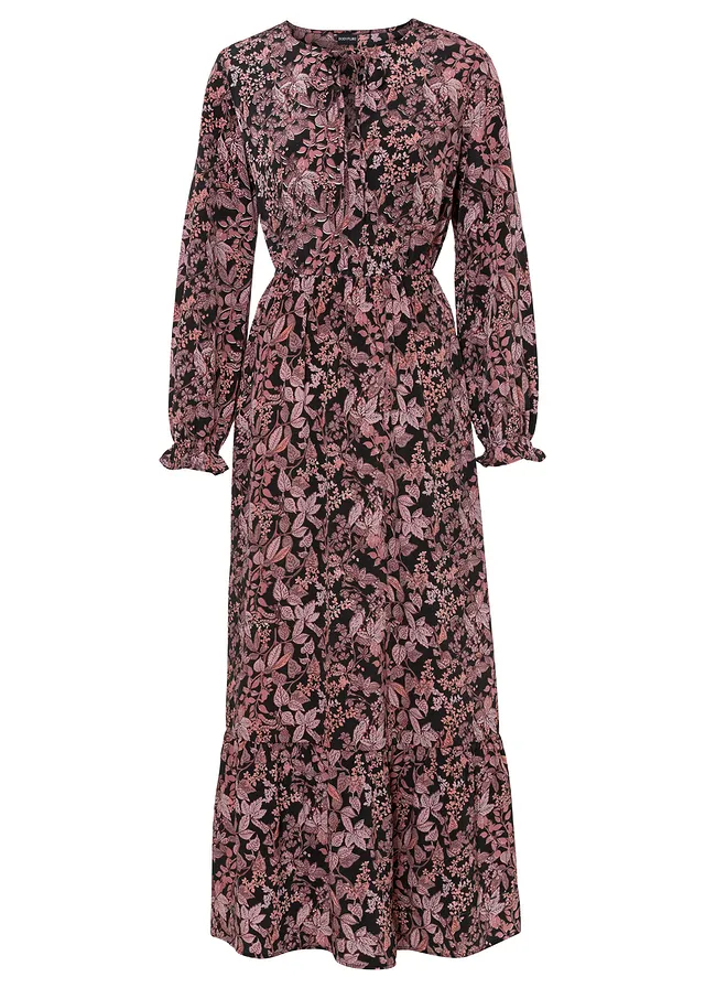 Maxi jurk van puur viscose • zwart-roze gebloemd • bonprix online shop