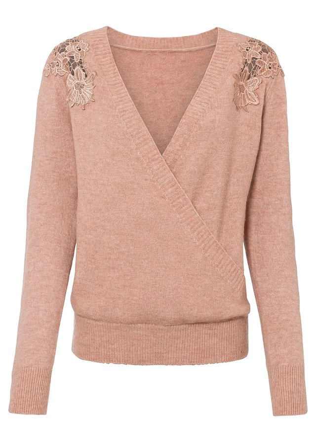Pull cache-cœur, Couleur: rose vintage chiné