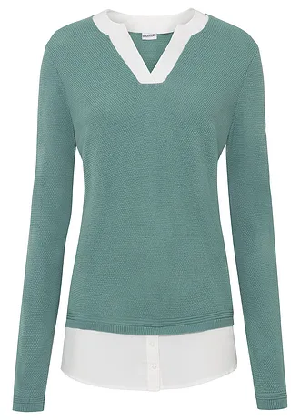 Fijngebreide trui met blouse-inzet