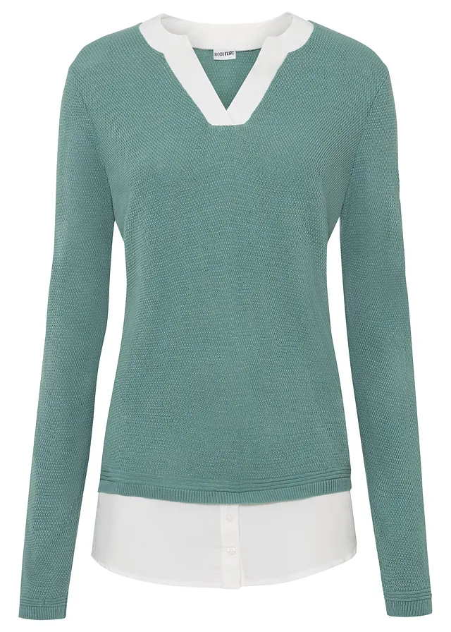 Fijngebreide trui met blouse-inzet
