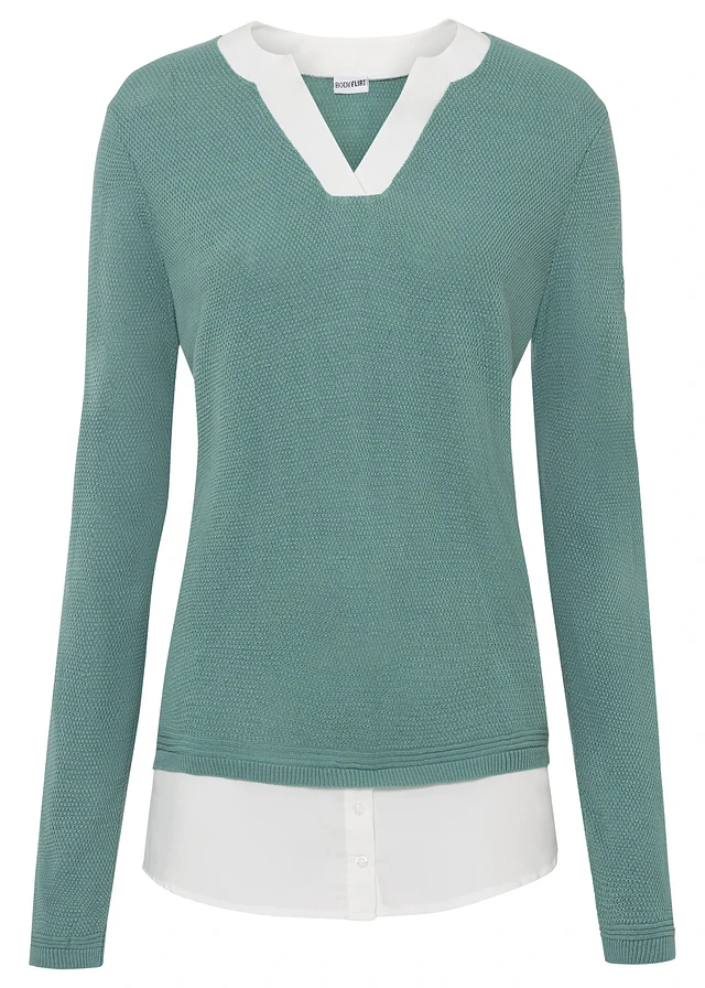 Pull en fine maille avec empiècement chemisier