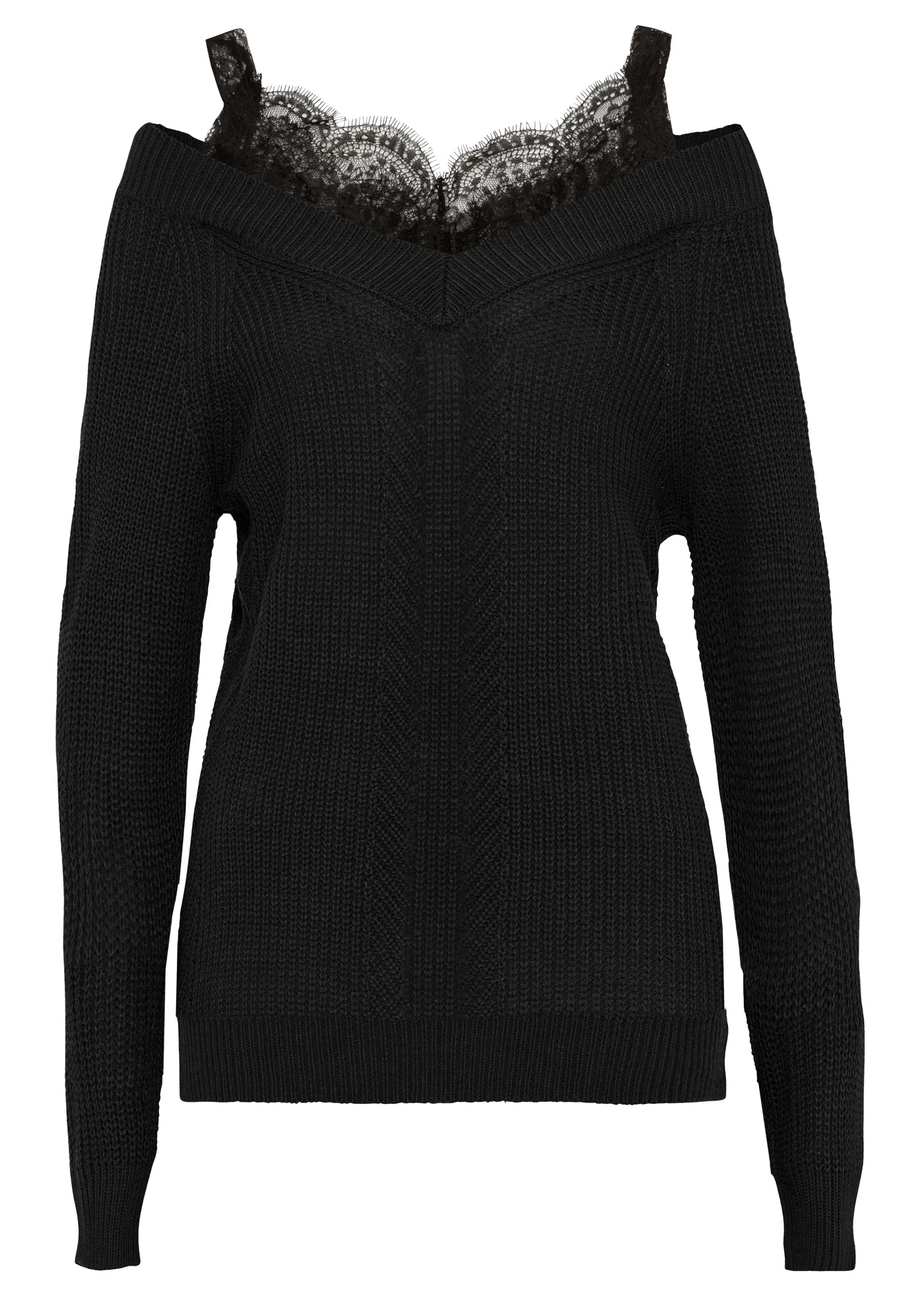 Ajour trui met kant • zwart • bonprix online shop