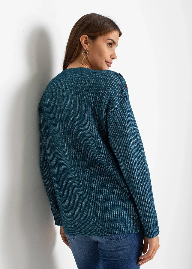 Oversized trui met knopen • blauwpetrol gemêleerd • product-page.page-title-suffix