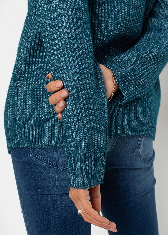 Oversized trui met knopen • blauwpetrol gemêleerd • product-page.page-title-suffix