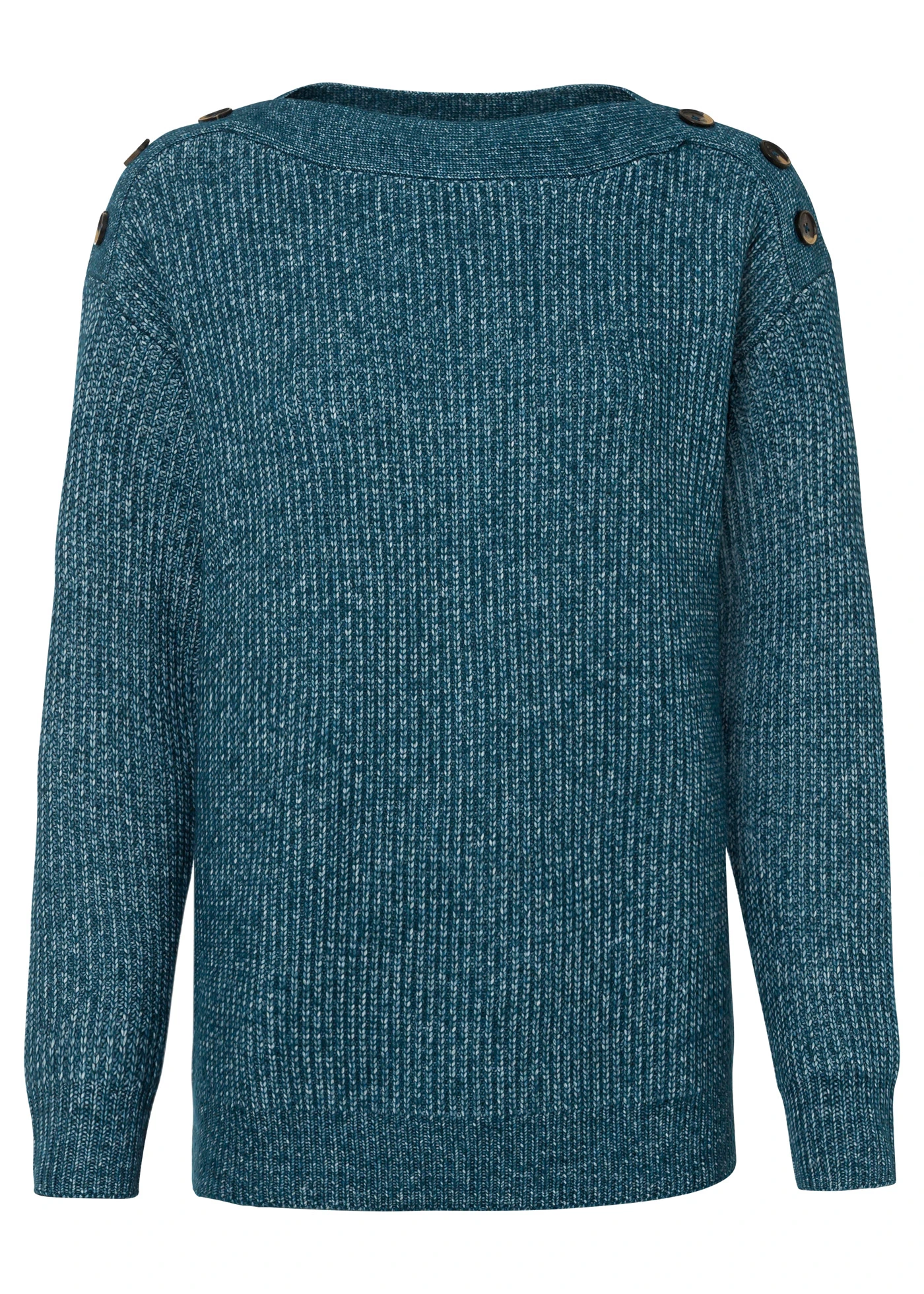 Oversize svetr s knoflíky • petrolejový melír • bonprix obchod