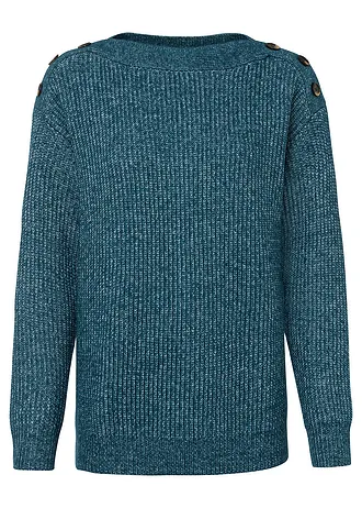 Pull oversize à boutons, Couleur: pétrole chiné