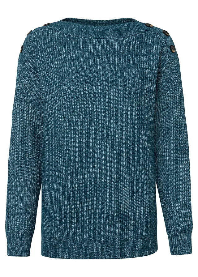 Oversize svetr s knoflíky • petrolejový melír • bonprix obchod