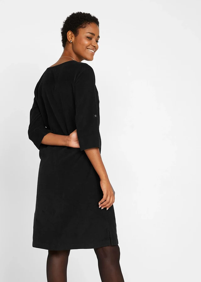 Corduroy blousejurk, Kleur: zwart
