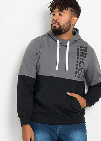 Mikina s kapucí, Slim Fit, barva: černo-kouřově šedá s potiskem