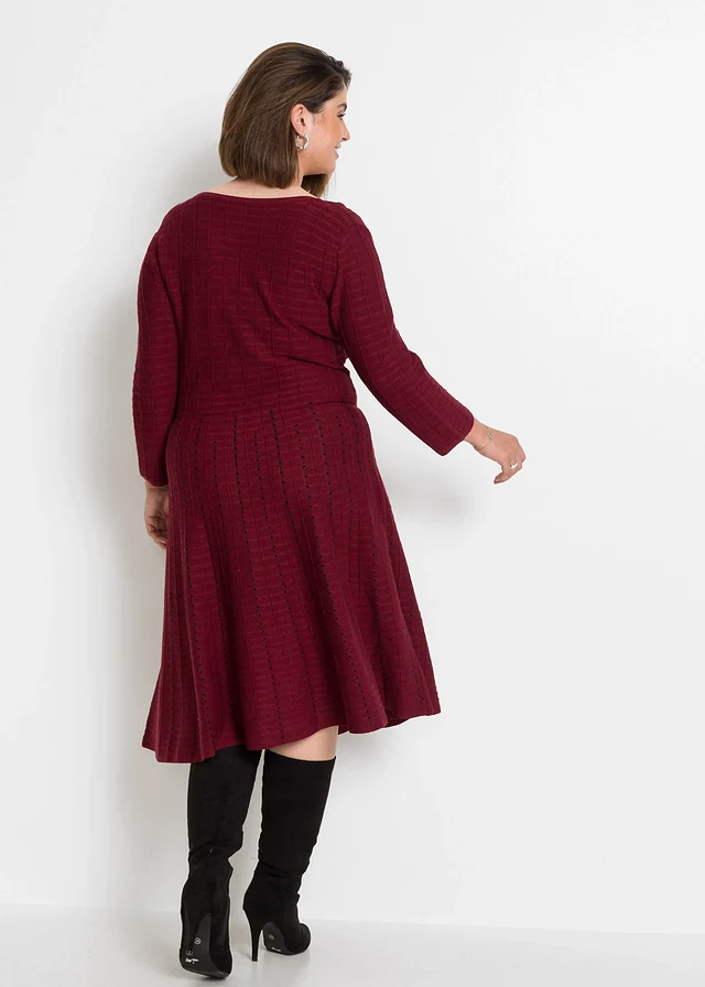 Robe douce en maille, Couleur: rouge rubis/noir