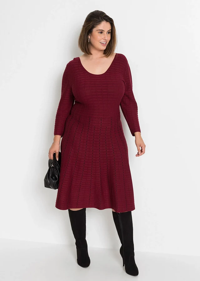 Robe douce en maille, Couleur: rouge rubis/noir