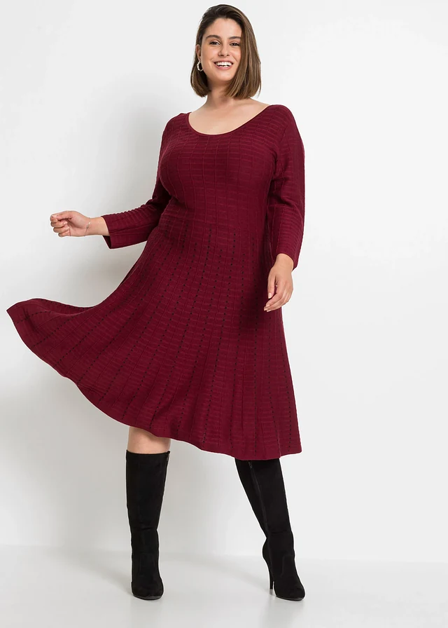 Robe douce en maille, Couleur: rouge rubis/noir