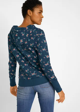 Mikina s kapucí a tkaničkami, z čisté bavlny • tmavě modrá s květy • bonprix obchod