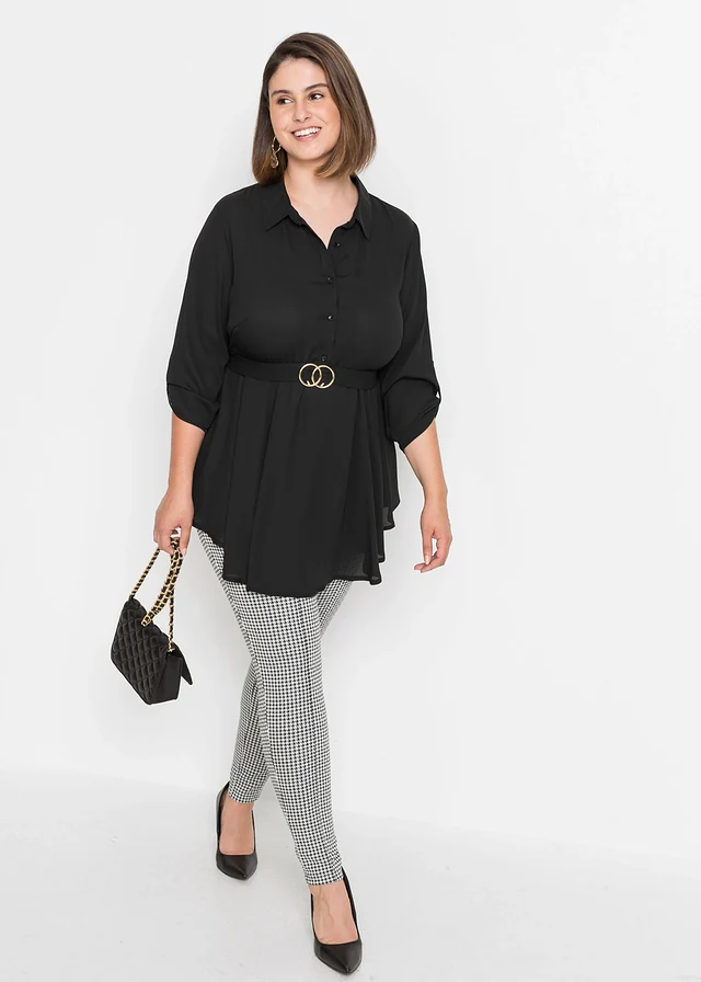 Tunique col chemise, Couleur: noir