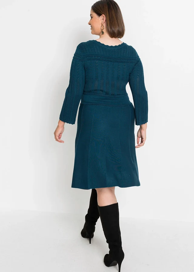 Robe en maille ajourée, Couleur: bleu pétrole