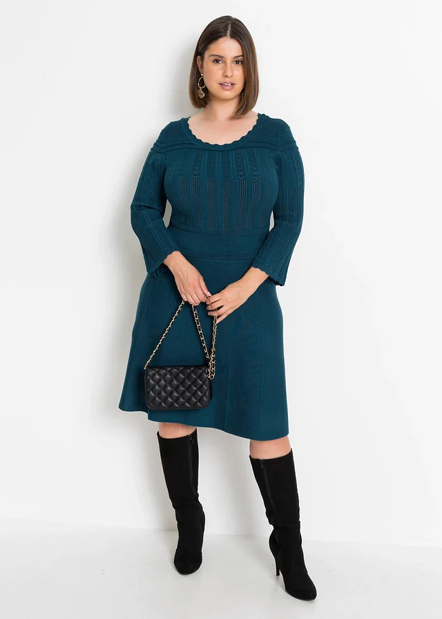 Robe en maille ajourée, Couleur: bleu pétrole
