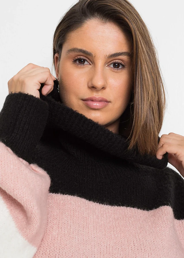 Lange trui • zwart/oudroze/grijs gemêleerd/wolwit gestreept plus size • product-page.page-title-suffix