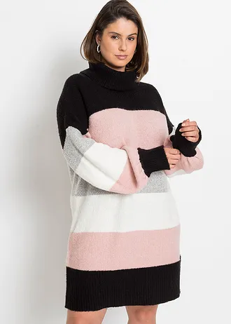Lange trui • zwart/oudroze/grijs gemêleerd/wolwit gestreept plus size • bonprix online shop