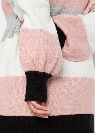 Lange trui • zwart/oudroze/grijs gemêleerd/wolwit gestreept plus size • bonprix online shop