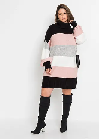 Lange trui • zwart/oudroze/grijs gemêleerd/wolwit gestreept plus size • bonprix online shop