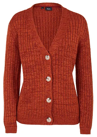 Grof gebreid vest met gerecycled katoen, Kleur: roestbruin gemêleerd