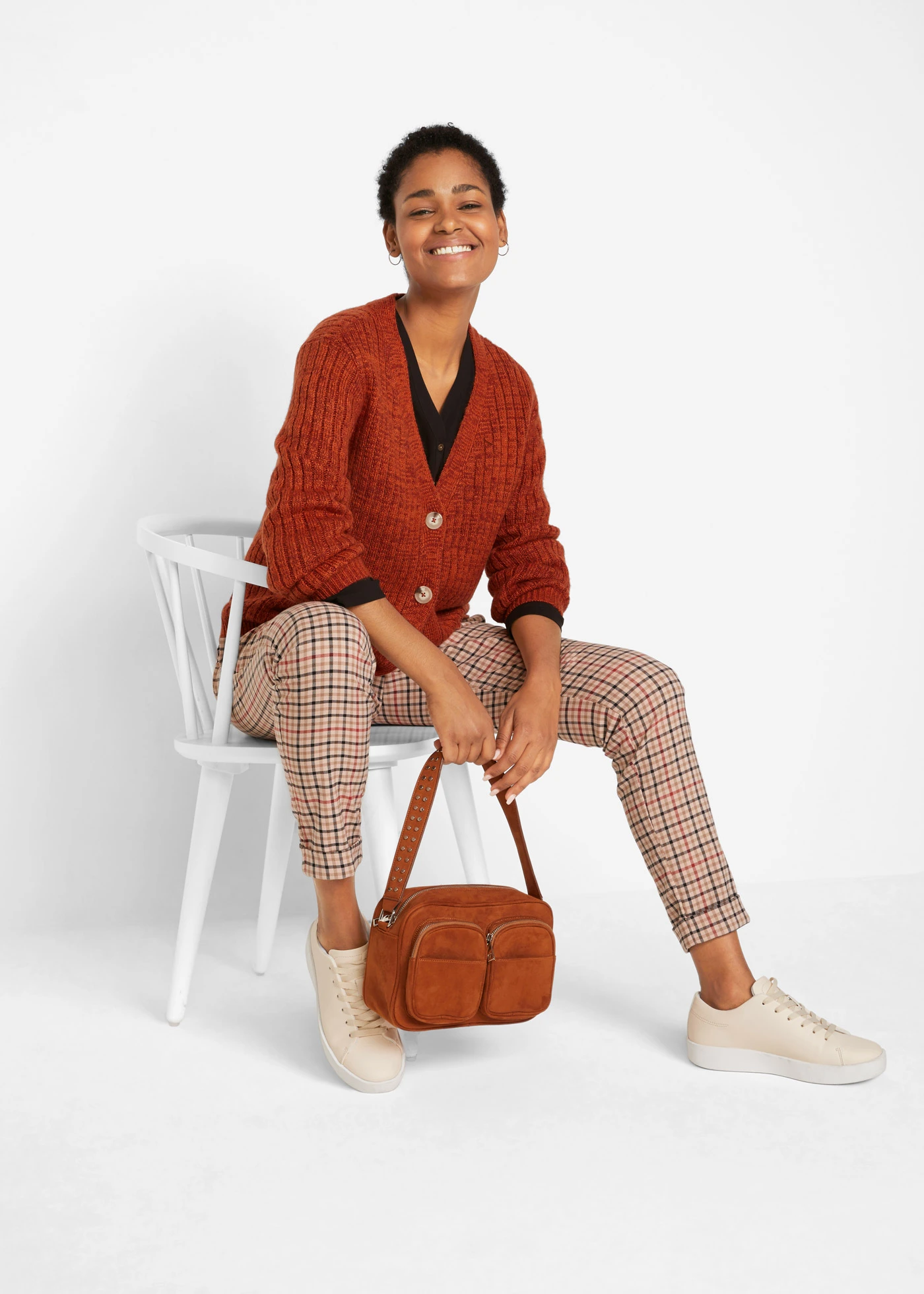 Gilet en grosse maille avec coton recyclé • rouille chiné • Boutique bonprix