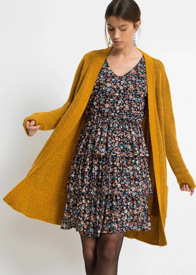 Gilet long en maille, Couleur: miel chiné