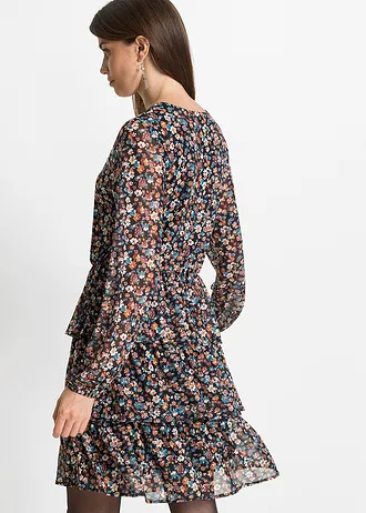 Mesh mini jurk, Kleur: zwart gebloemd