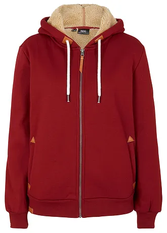 Sweatvest met capuchon en teddy voering • kastanjerood • bonprix online shop