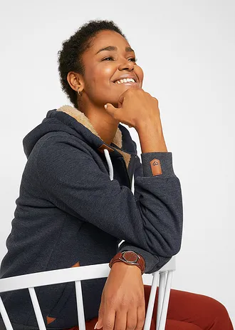 Sweatvest met capuchon en teddy voering • antraciet gemêleerd • bonprix online shop