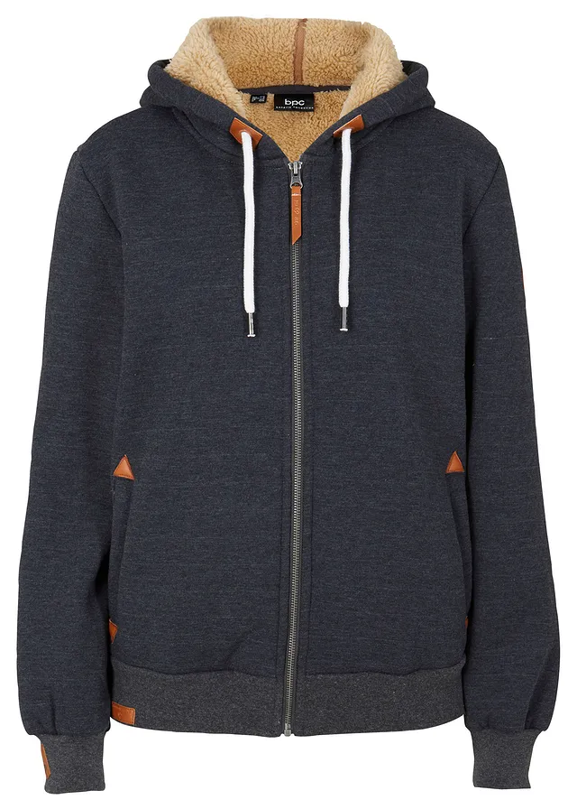 Sweatvest met capuchon en teddy voering • antraciet gemêleerd • bonprix online shop