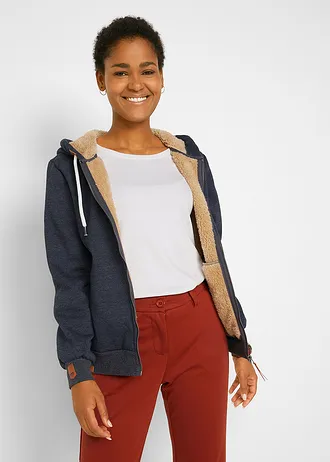 Sweatvest met capuchon en teddy voering • antraciet gemêleerd • bonprix online shop