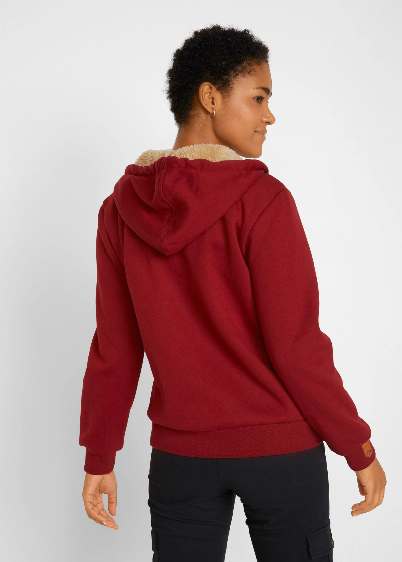 Sweatvest met capuchon en teddy voering • kastanjerood • bonprix online shop