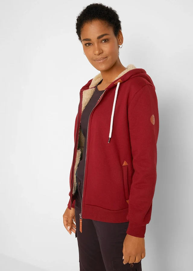 Gilet zippé à capuche avec doublure peluche • rouge châtaigne • product-page.page-title-suffix