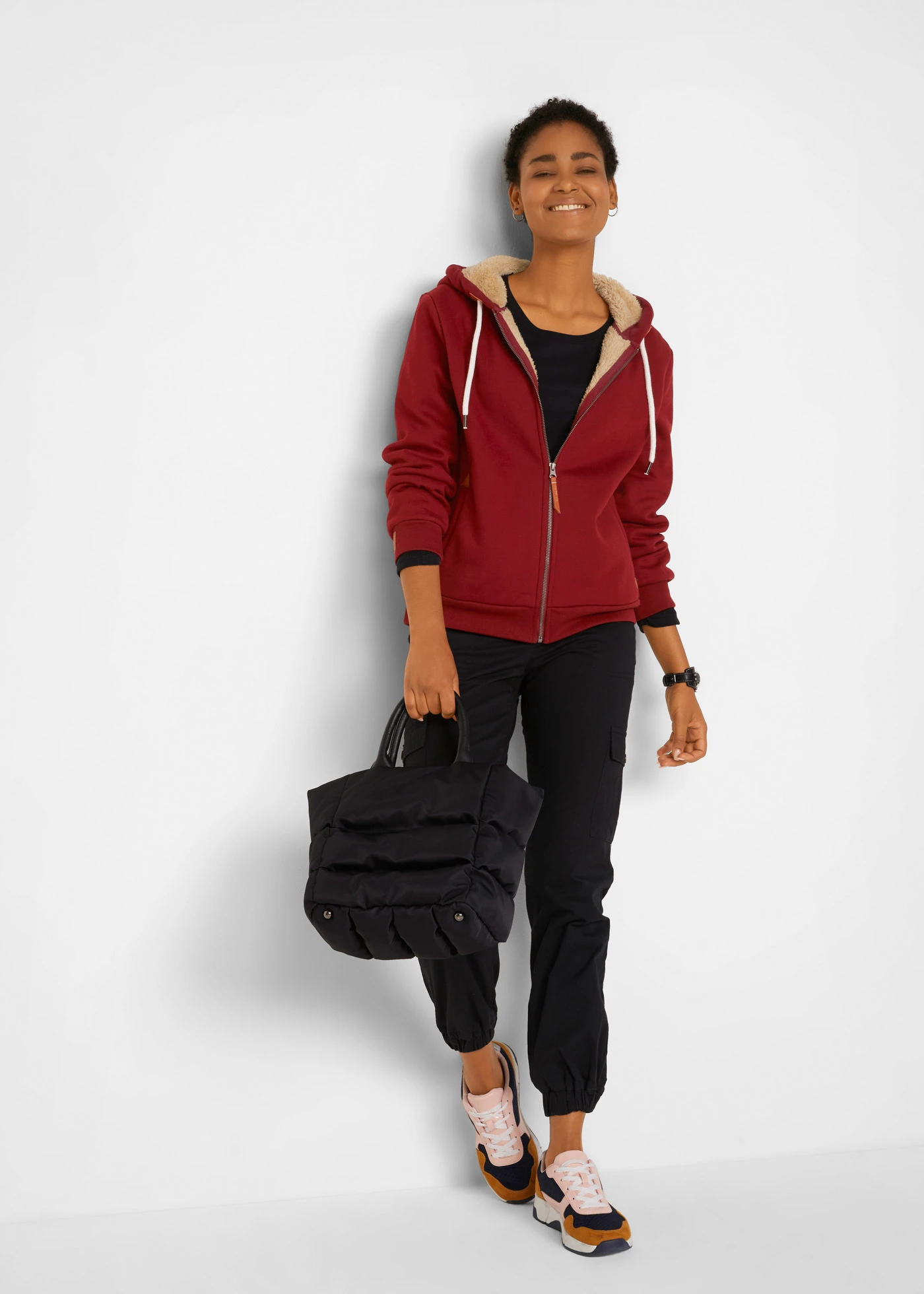 Sweatvest met capuchon en teddy voering • kastanjerood • bonprix online shop