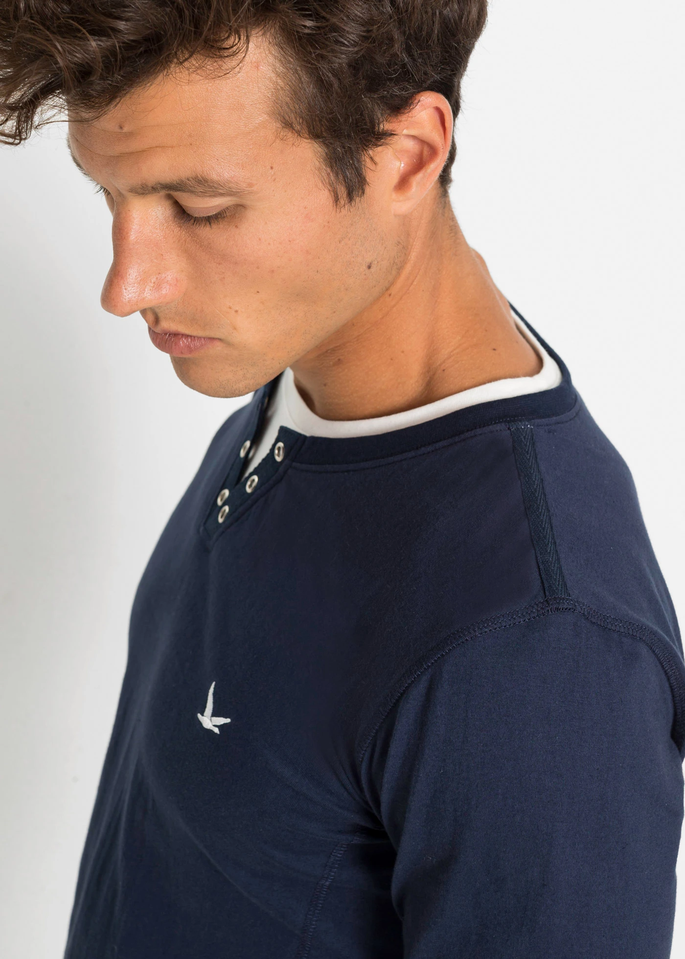 Tričko 2 v 1, dlouhý rukáv (2 ks v balení) • tmavě modrá + kouřově šedá • bonprix obchod