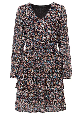 Mesh mini jurk, Kleur: zwart gebloemd