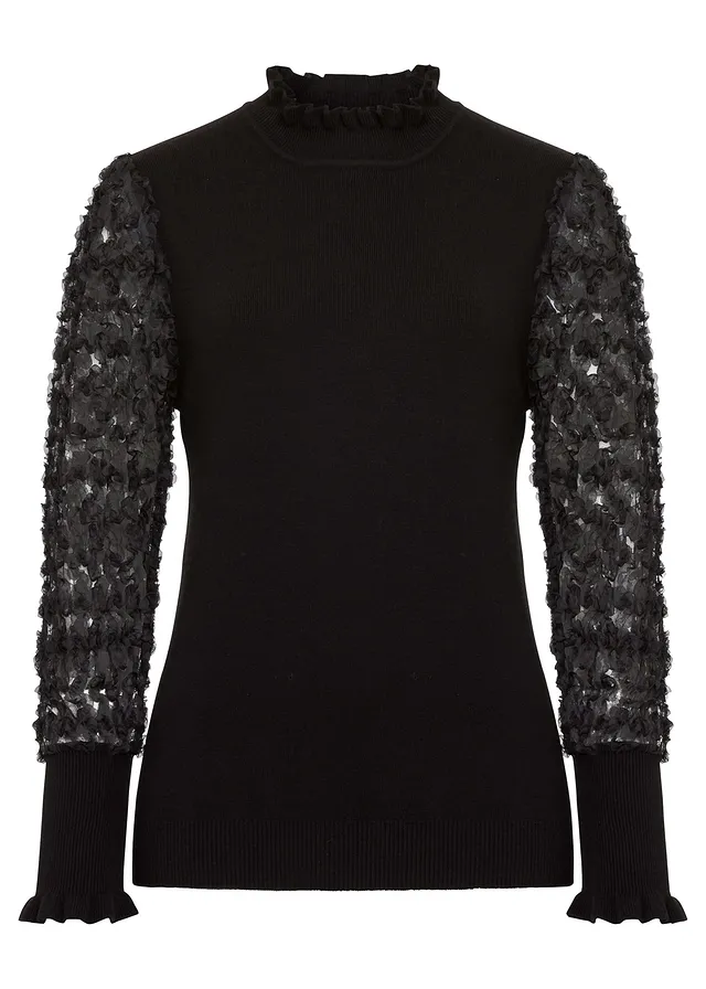 Pulover cu guler rulat, din amestec moale de viscoză • negru • magazin bonprix