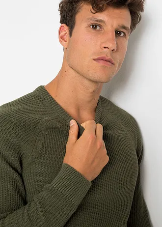 Svetr z hrubé pleteniny s recyklovanou bavlnou • tmavě olivová • bonprix obchod