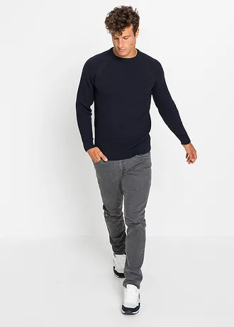 Pull en grosse maille avec coton recyclé, Couleur: bleu foncé