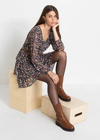 Mesh mini jurk, Kleur: zwart gebloemd