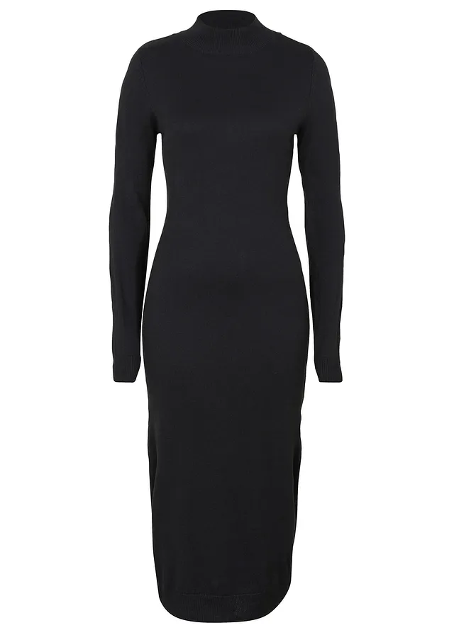 Robe en fine maille à col montant, Couleur: noir