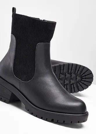 Cizme groase cu inserție de material reiat • negru • magazin bonprix