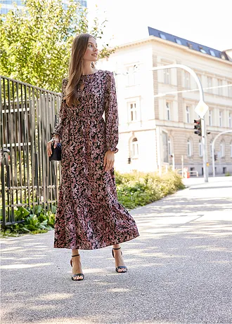 Rochie maxi din viscoză 100% • negru/roz floral • magazin bonprix