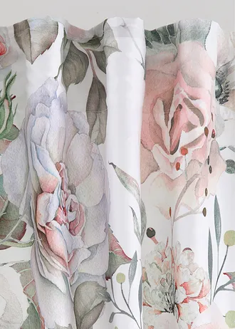 Závěs s potiskem růží, z mikrovlákna (1 ks v balení) s recyklovaným polyesterem, barva: krémová bílá