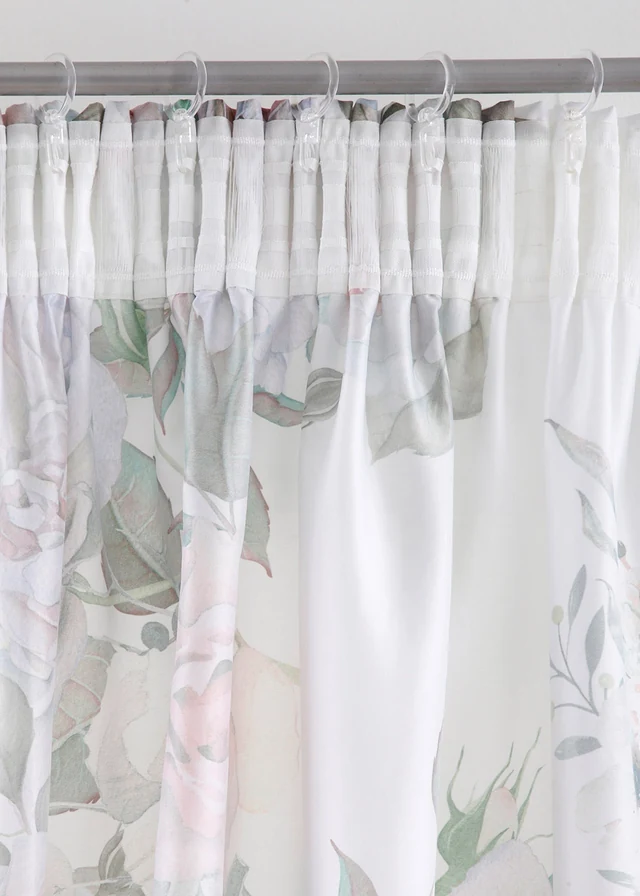 Microvezel gordijn met rozenprint (1 stuk), Kleur: wit-crème
