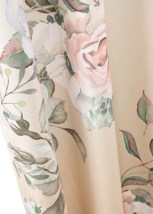 Microvezel gordijn met rozenprint (1 stuk), Kleur: wit-crème