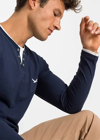 Bluză 2 în 1 cu mâneci lungi (set/2 buc.) • bleumarin/gri fumuriu • magazin bonprix