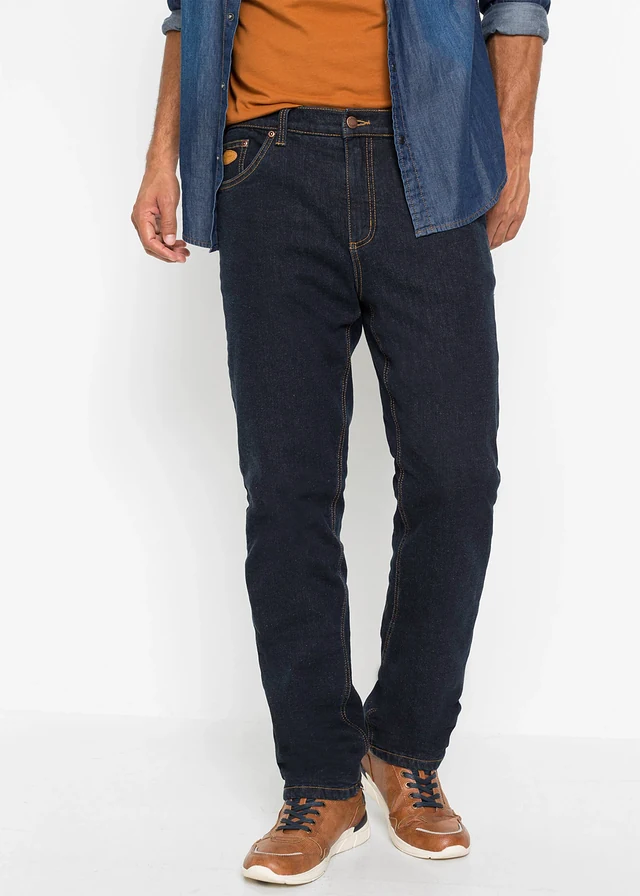 Classic fit stretch thermojeans, straight, Kleur: donkerblauw denim
